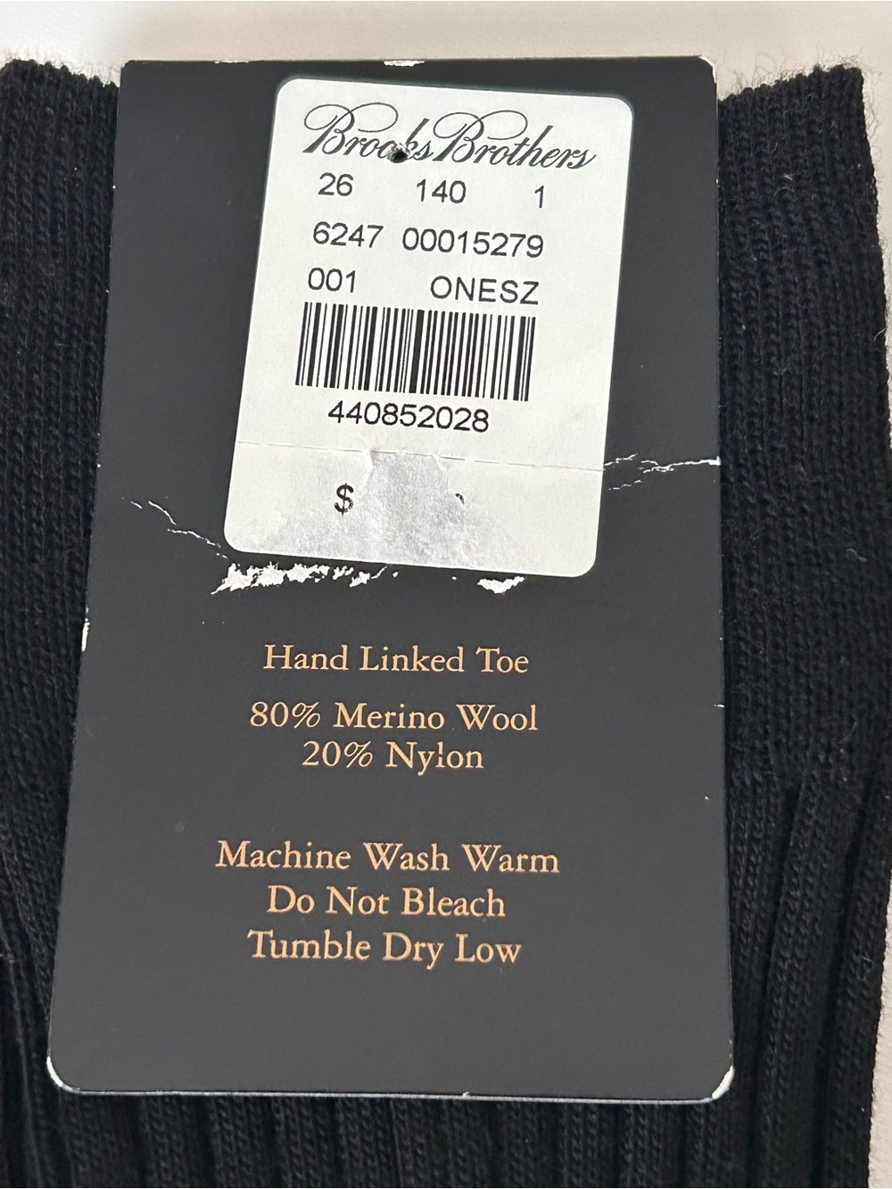 Brooks Brothers Black Mens Socks Ribbed Merino Wool Blend Hand Linked Toe New - Picture 5 of 6